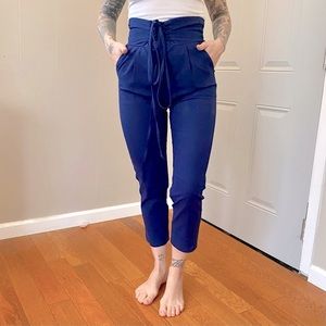 Blue High-Waisted Lace Up Pants